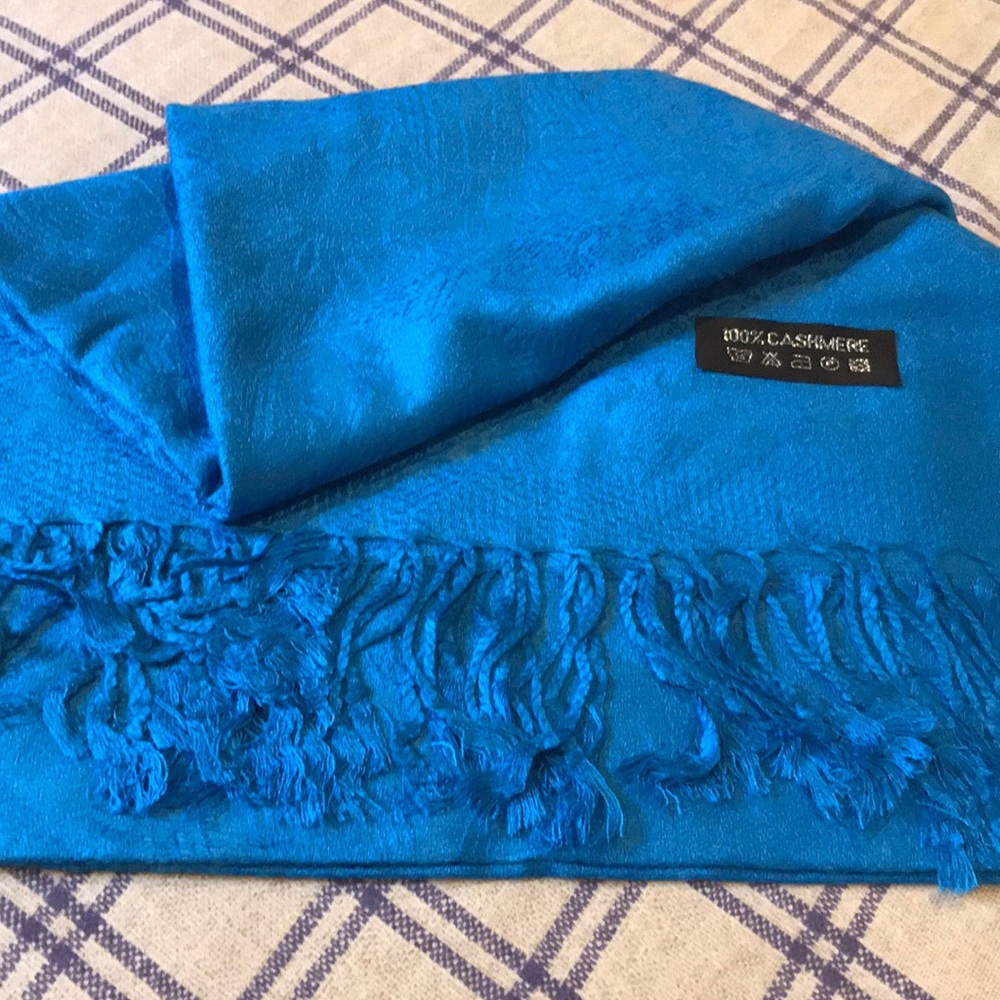 100% Cashmere Royal Blue Scarf New